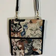 Vintage Danny K Beverly Hills Cat Print Purse Tapestry Crossbody Bag Made in USA