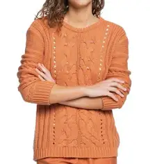 Roxy Orange Paradise Maker Cable Knit Crew Neck Sweater Size Medium