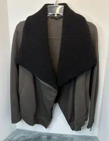 AllSaints Bora Women's Black/Gray Fleece Open Jacket Size XS Faux Fur