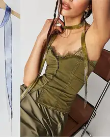 Free People Chan Luu Washed Ashore Fringe Skinny Scarf Denim Blue NWT Bohemian