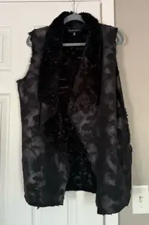 Saks Fifth Avenue Black Fur Cardigan Vest Grunge Goth