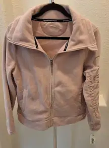 Calvin Klein Performance Size Large Beige Zip Up Fleece Jacket High Collar NEW