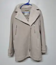 Wilfred Free Aritzia Shearling Lined Wool Coat XS Beige Zip Jacket Menchi Fabric