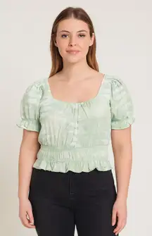 Good Luck Gem Women's Puff Sleeve Ruffle Hem Crop Size Medium - Light Green