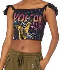 Volcom Stone Eagle Flutter Sleeve Crop Tank Top Black Women Band Grunge Retro M