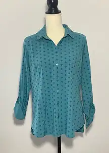 NEW Orvis Shirt Women's Teal Button Up Roll Tab Sleeve Pockets
