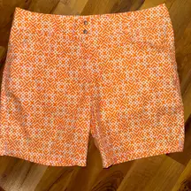 Adidas Golf‎ Shorts Womens Size 10 Orange White Geometric Print Athletic sport