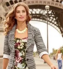 Cabi‎ Du Jour Circle Print Two Button Blazer Jacket Size 14 Black White Career