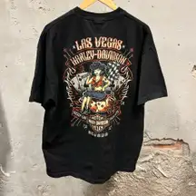Harley Davidson Las Vegas Nevada Pinup Graphic Black Biker T-Shirt XL Racing