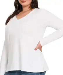 Zenana Outfitters White Long Sleeve V-Neck Top