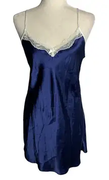 Linea Donatella Chemise Nightgown Lingerie S Blue Satin Adjustable Straps Lace