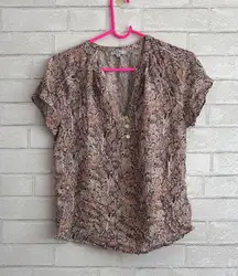 Rails Gabby Snake Python Print Light Pink Watercolor Short Sleeve Blouse