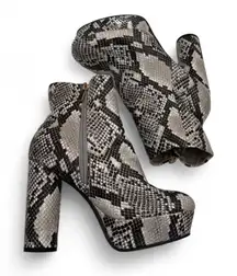 BAMBOO Black and Gray Snakeskin Heeled Platform Boots