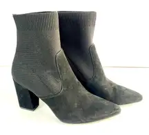 Steve Madden Richter Black Suede Sock Ankle Boots Block Heel Pointed Women Sz 8