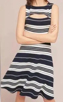 by Anthropologie NWT Riley Stripe Knee Length Navy White Cut Out Dress 14