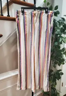 Just Living Multicolor Striped Linen & Cotton Mid Rise Wide Legs Pant Size L