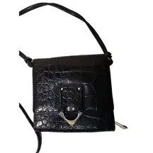 LIZ CLAIBORNE Black Crocodile Embossed Crossbody Wallet, Purse Gold Hardware