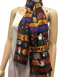 Black Ghost Pumpkins Skeletons Cats Halloween Rectangle Neck Scarf 13.5 x 57.5”