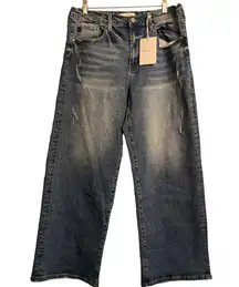 NWT KanCan High Rise Wide Leg Barrel Distressed 5 Pocket Jeans Size 10/30