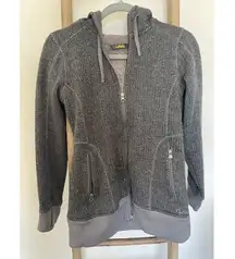 Cabelas Full Zip Heavyweight Hoodie Womens Small black and grey herringbone