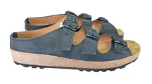 Haflinger LS15 Womens 7 38 10 Black Leather Triple Strap Corkbed Comfort Sandals