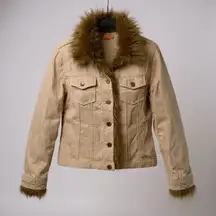 Y2K Vintage Vibe Anthropologie Tulle Brown‎ Corduroy Faux Fur Trim Jacket Size S