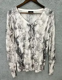 Vici Top Womens Small Gray Snakeskin Animal Print Long Sleeve Lightweight Boho‎
