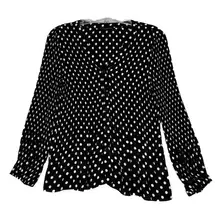 Boston Proper Shirt Women Medium Black White Polka Dot Pleats Button Up Feminine