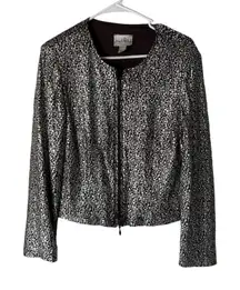 Joseph Ribkoff‎ Jacket Vintage 6 Silver Metallic Cropped Full Zip Evening Dressy