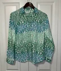Charter Club Lightweight Button Down Designed Longsleeve Blouse S