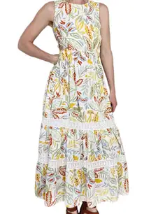 Yellow & Green Leaf Printed Cut-Out Maxi Dress