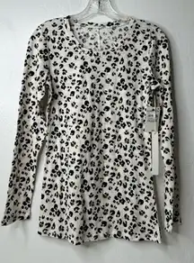 Caslon‎ Long Sleeve Shirt Women’s Size XS Ivory Black Animal Cheetah Print New