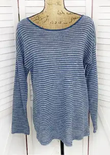 Lou & Grey Striped Knit Tunic Pullover Top Blue Large