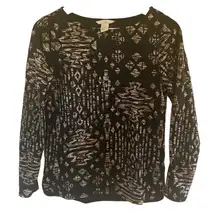 H&M Aztec print XS black tan white long sleeve boho crew