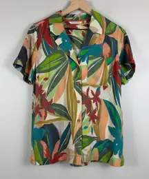 Soft Surroundings Hawaiian Camp Shirt Women's S Multi Leaf Print Resort Cruise