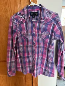 Shyanne Embroidered Plaid Shirt - Pink and Purple