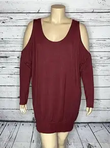 Express NWT Size XL Burgundy Cold Shoulder Rayon Knit Tunic Sweater Dress