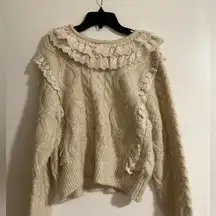 ZARA  Small Cotton Cream Sweater with Pearls