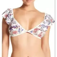 ELLA MOSS Ruffle Folklore Floral Shoulder Ruffle Shoulder Bikini Swim Top NWT XS