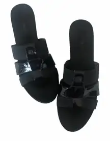 Bandolino Women Sandal Shoes‎ 8.5 Black Slide In Wedge 3 Strap Backless Office