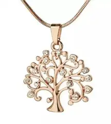 Tree of Life Pendant Delicate Snake Bone Chain Crystal Round Pendant Necklace
