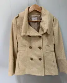 The Loft  Coat Women's Camel & White Button Front Wool Pea Coat Size XS