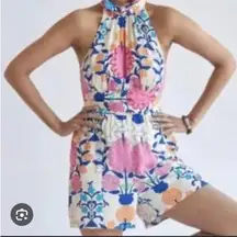 Rachel Rachel‎ Roy Women's Floral Romper Halter Neck Belted 100% Rayon Summer S