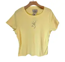 Browning Shirt Womens XL Yellow Short Sleeve Crew Neck Embrodered Deer Logo Top