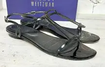 Stuart Weitzman Leather Slip On Open Toe Strappy Sandals Black Women's Size 12 B