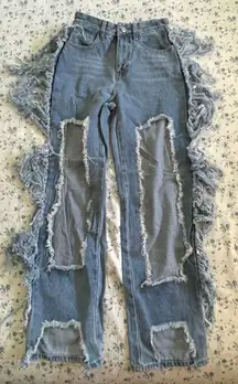 Denim Fringe Jeans