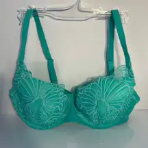 Felina 38C Teal Lace Underwire Balconette Bra Adjustable Straps Back Closure