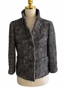 LOFT Black & White Tweed Jacket Coat Size Medium Petite MP