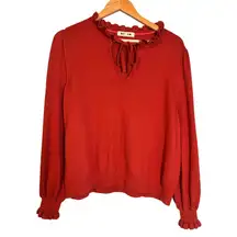 Boden Ruffle Tie Neck Sweater Wool Blend Brilliant Red Size XL Preppy Classic