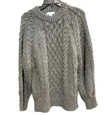 H&M Women’s Gray Cable Knit Crewneck Long Sleeve Pullover Sweater Size Small